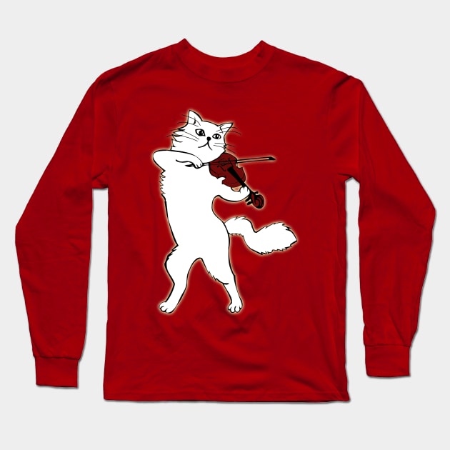 Cat Playing Violin Long Sleeve T-Shirt by DonnaPeaches